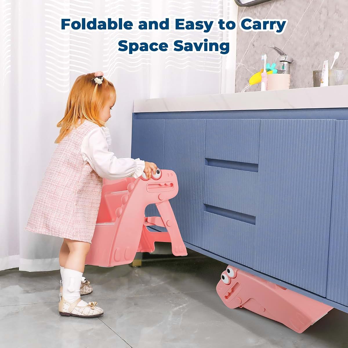 Onasti Foldable Dinosaur Toddler Step Stool for Bathroom and Kitchen Use