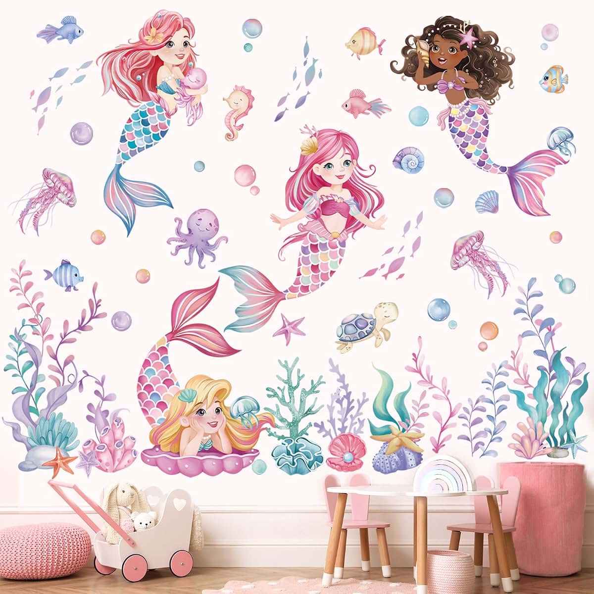 wondever Under The Sea Mermaid Wall Decals Peel and Stick