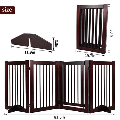 RedFinches Wooden Freestanding Pet Gate, 4-Panel Folding Room Divider