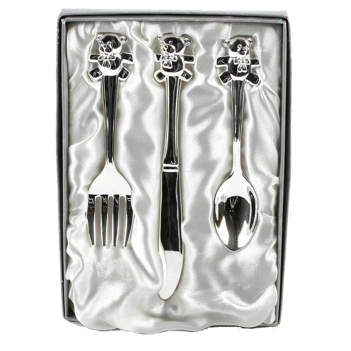 Baby Gift Ideas Optikos Designs CG427 Silver Plated Teddy Bear Cutlery Set