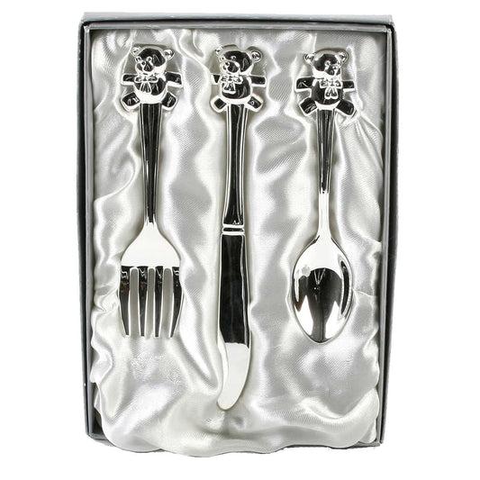 Baby Gift Ideas Optikos Designs CG427 Silver Plated Teddy Bear Cutlery Set