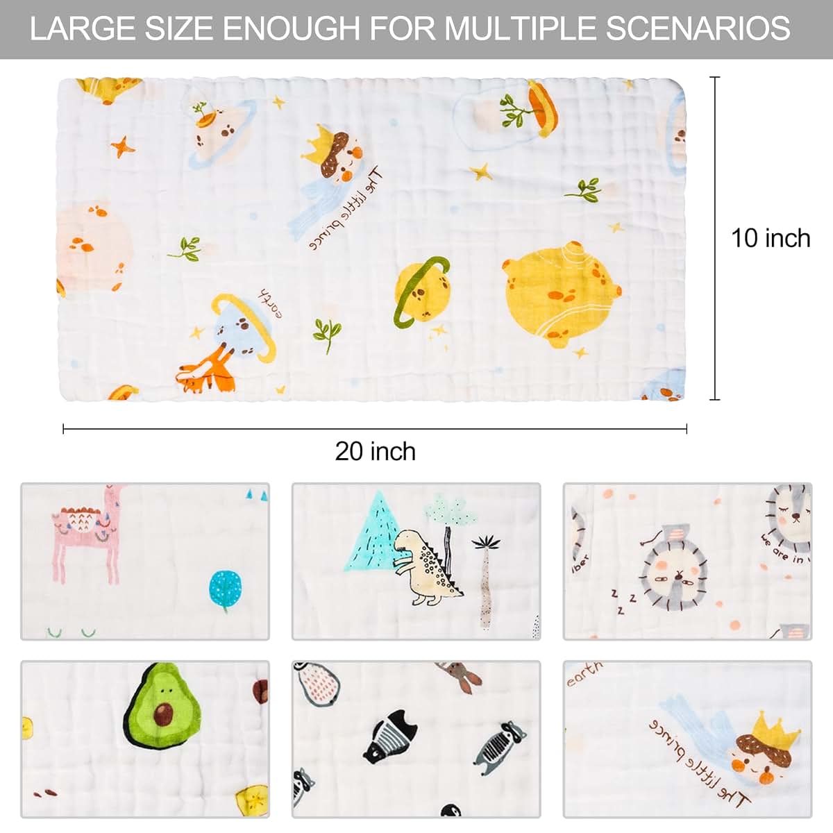FOOK FISH Muslin Baby Burp Cloths - 6 Pack 100% Cotton Absorbent Washcloths (photo 2)