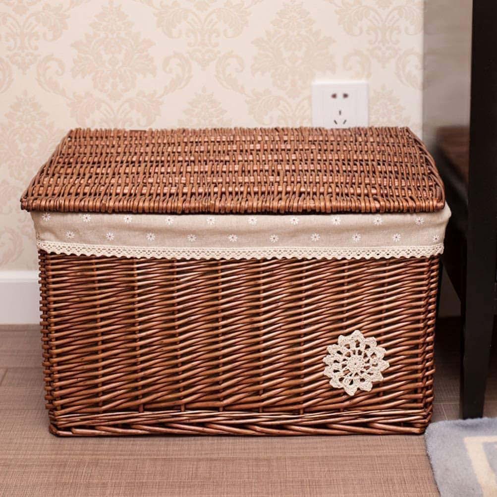 YRHH Woven Storage Basket Wicker Square Basket with Lid (photo 3)