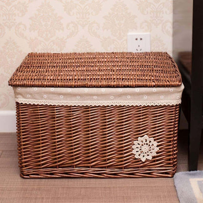 YRHH Woven Storage Basket Wicker Square Basket with Lid (photo 3)