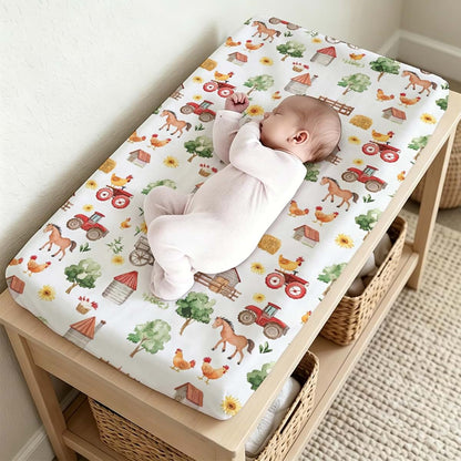 S2tMhb Horse Chicken Pattern Changing Pad Cover Liner for Unisex Baby,Farm Theme Snug Fitted Diaper Table Covers for (photo 2)