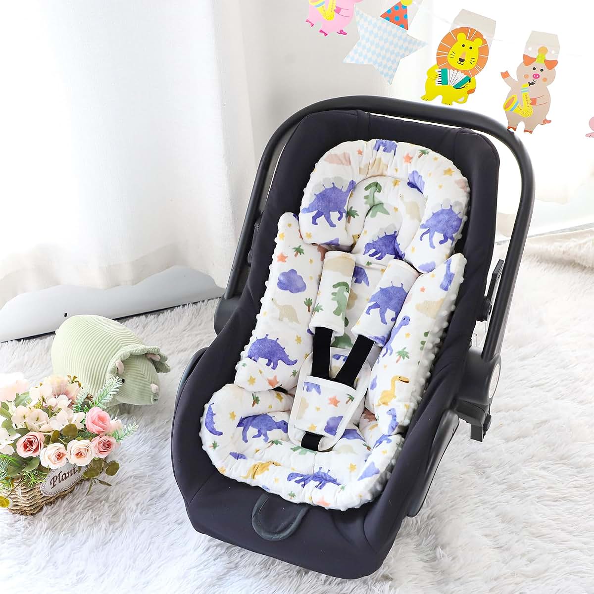 Man Fai Sky Infant Car Seat Insert with 3 Strap Covers, Soft Car Seat Head Support for Baby Girls, Plush Fabric Newborn (photo 2)