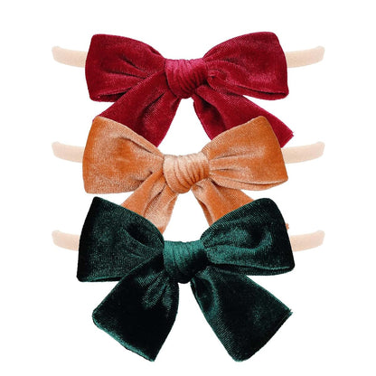 Velvet Bow Nylon Band Headband Set for Newborn Infant Girl