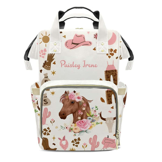 YallLocoMo Personalized Floral Horse Cowboy Diaper Bag Backpack