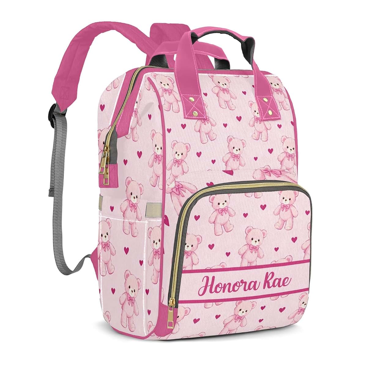 Joyestore Personalized Pink Cute Bear Custom Mom Bag with Name,Dad and Mom Diaper Backpack for Baby Boys Girls,Birthday (photo 2)