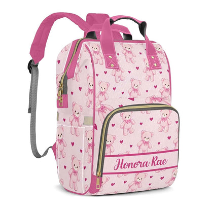 Joyestore Personalized Pink Cute Bear Custom Mom Bag with Name,Dad and Mom Diaper Backpack for Baby Boys Girls,Birthday (photo 2)