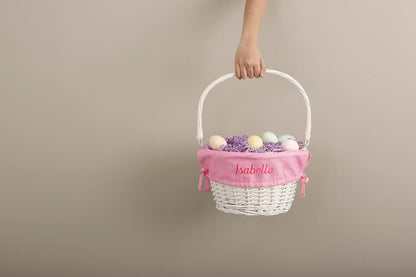 Personalization Universe Personalized Classic White Easter Basket – Embroidered Light Blue Basket Liner – Custom Kids (photo 4)