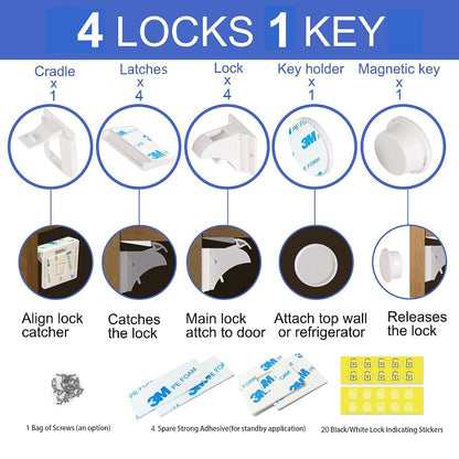 DOMILE Magnetic Cabinet Locks 4 Pack Hidden Adhesive