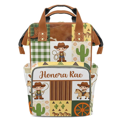 Joyestore Personalized Cute West Cowboy Custom Mom Bag with Name,Dad and Mom Diaper Backpack for Baby Boys