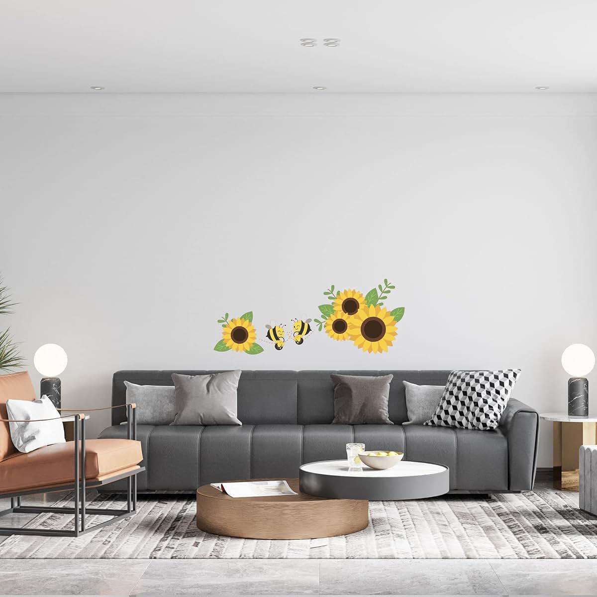 Yellow Sunflower and Bee Vinyl Adhesive Wall Decal for Nursery Decor