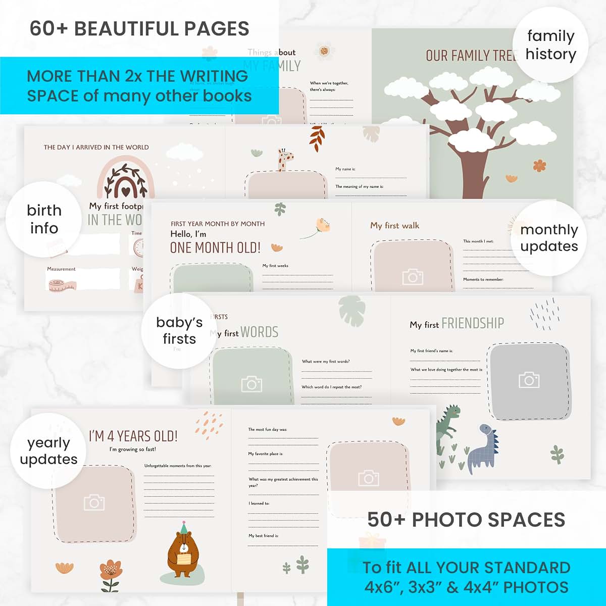 OnlyBP® Baby Memory Book – Keepsake Baby Book from Pregnancy to 5 Years - 60+ Pages for Photos, Milestones & First (photo 4)
