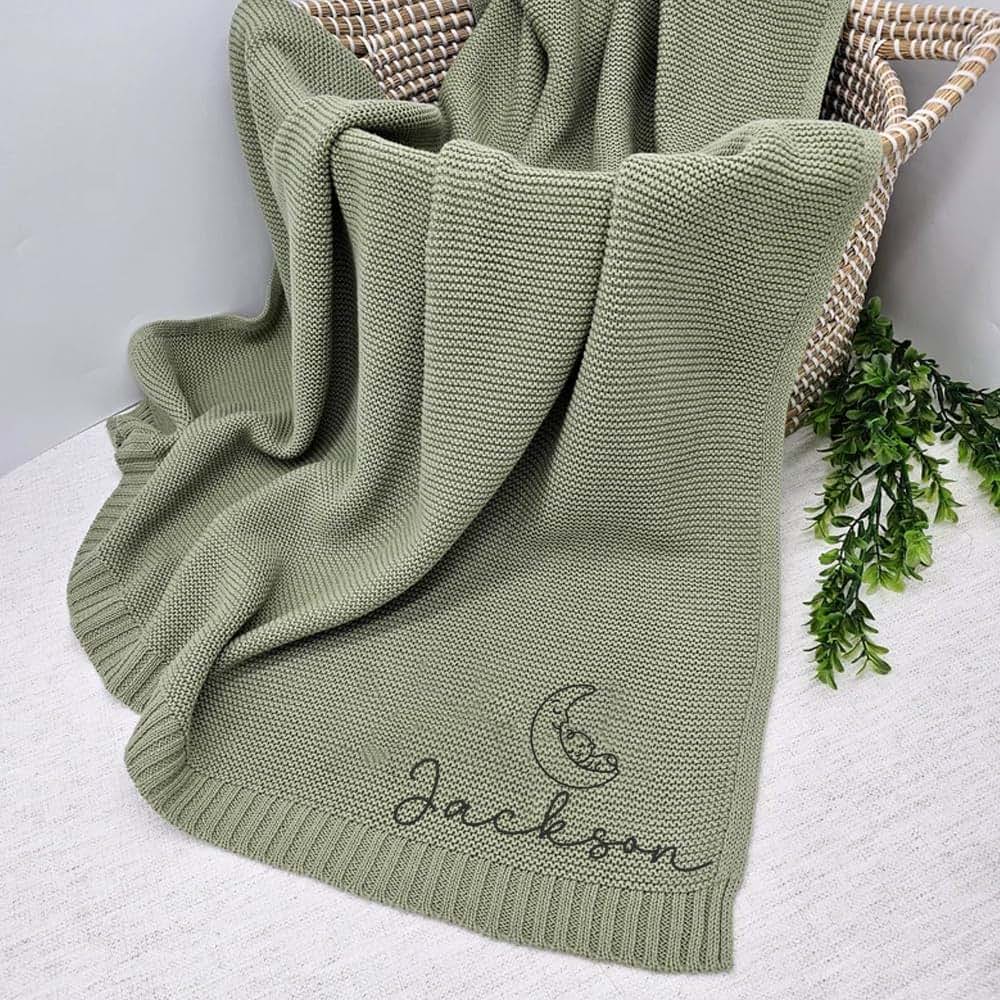 Noni Soft Cotton Knit Baby Blanket, Personalized with Embroidered Name, 40x30 Inch, Newborn Baby Gift (photo 2)
