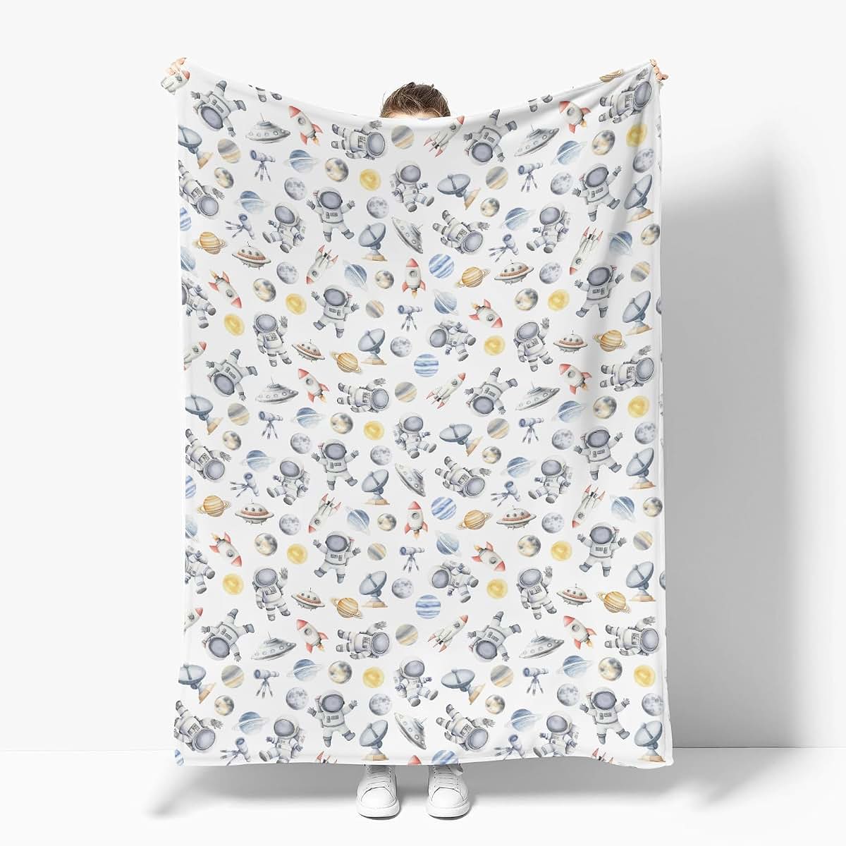 Space Astronaut Watercolor Flannel Swaddle Blankets for Infant and Toddler