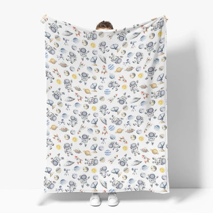 Space Astronaut Watercolor Flannel Swaddle Blankets for Infant and Toddler