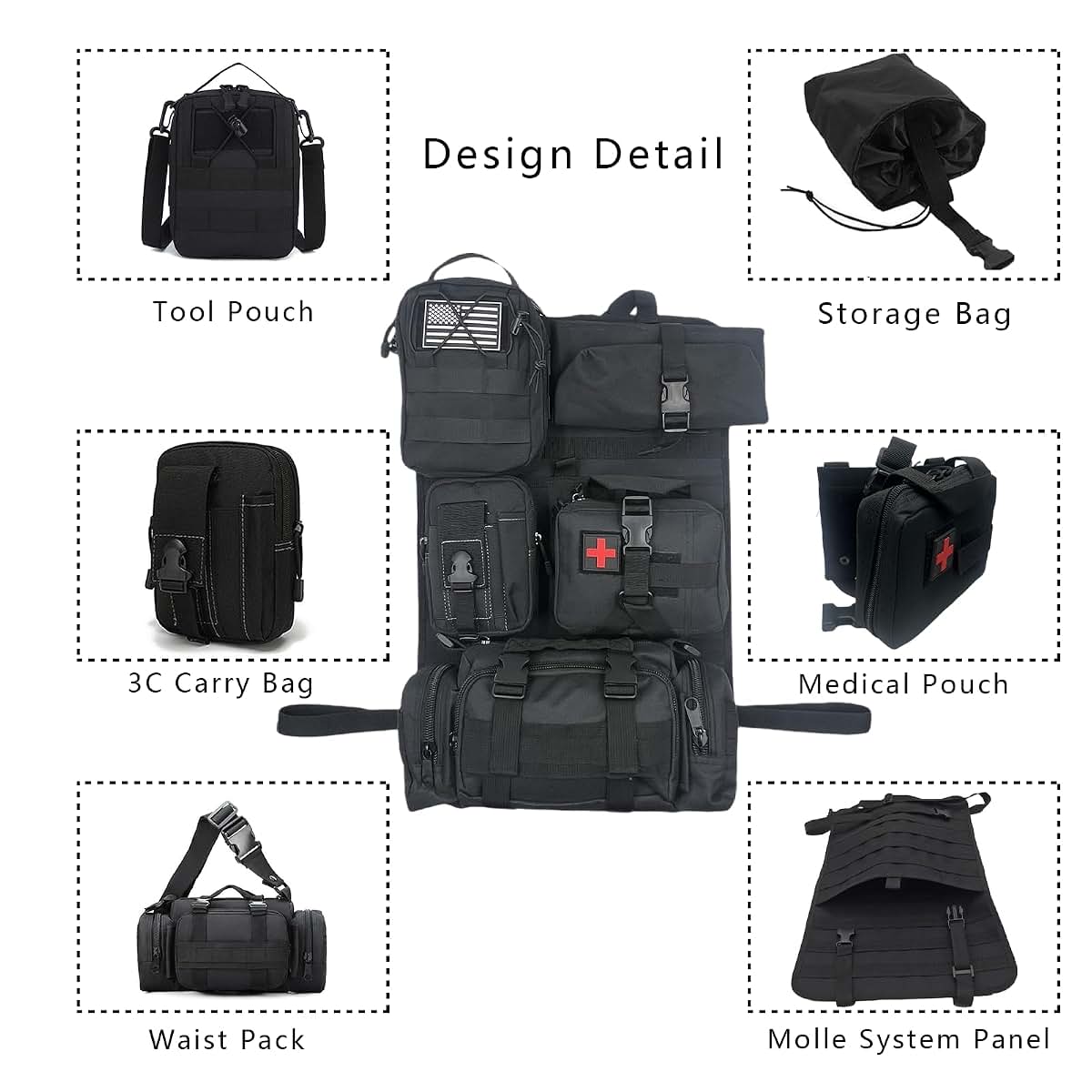 Tactical Seat Back Organizer with Molle Pouches for Vehicles