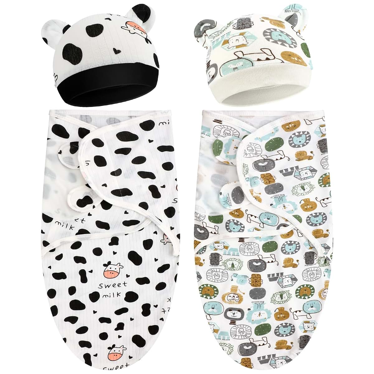 VitalCozy 2 Pack Preemie Swaddles and Hats for 3-7 Lbs Infants