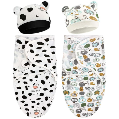 VitalCozy 2 Pack Preemie Swaddles and Hats for 3-7 Lbs Infants
