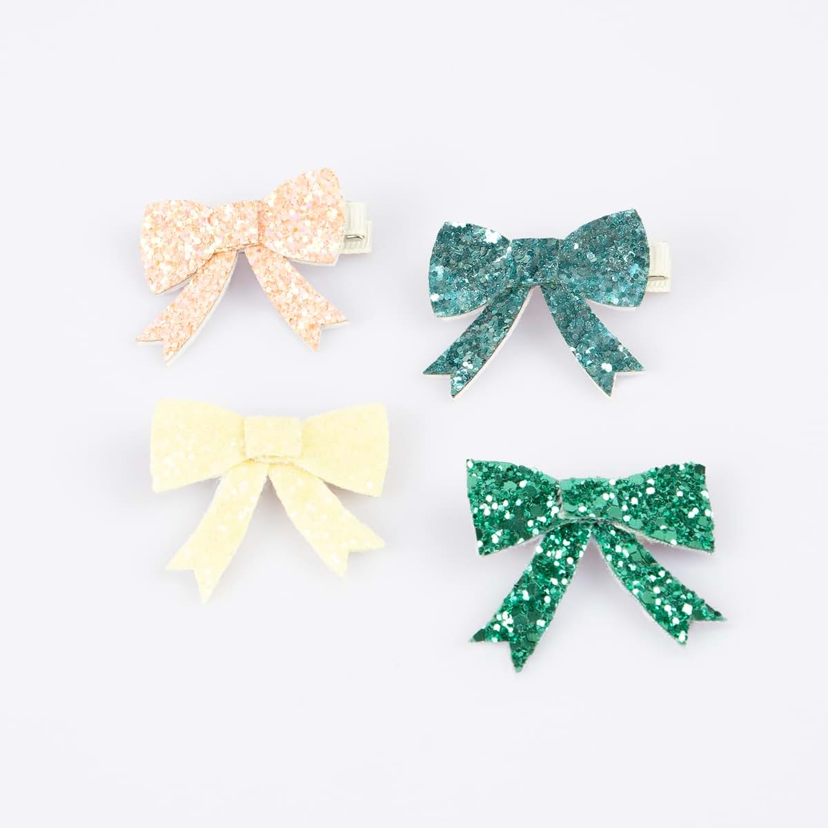 Glitter Bow Hair Clips Set of 4 for Girls
