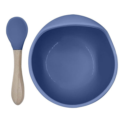 Kushies SiliScoop Silicone Raised Edge Bowl With Spoon Blue