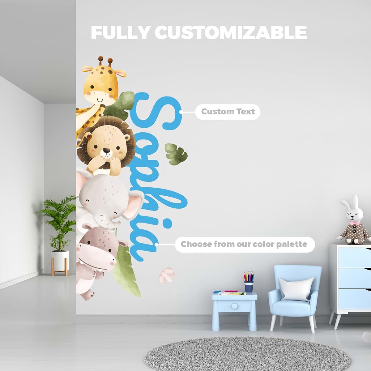 CRYPTONITE Personalized Name Jungle Animals Vinyl Wall Decor