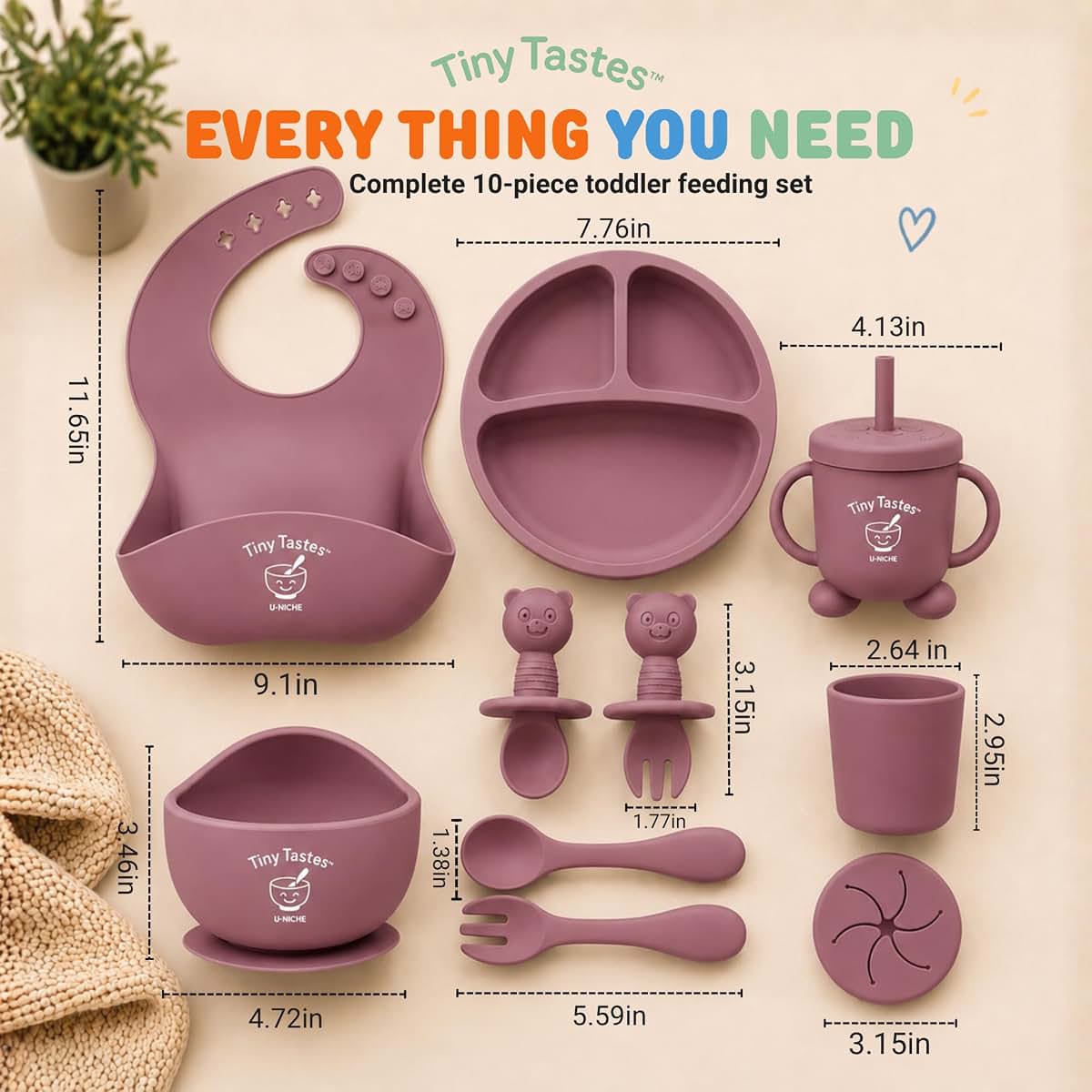 Tiny Tastes 10-Piece Silicone Baby Feeding Set with Suction Plate and Bowl (photo 3)