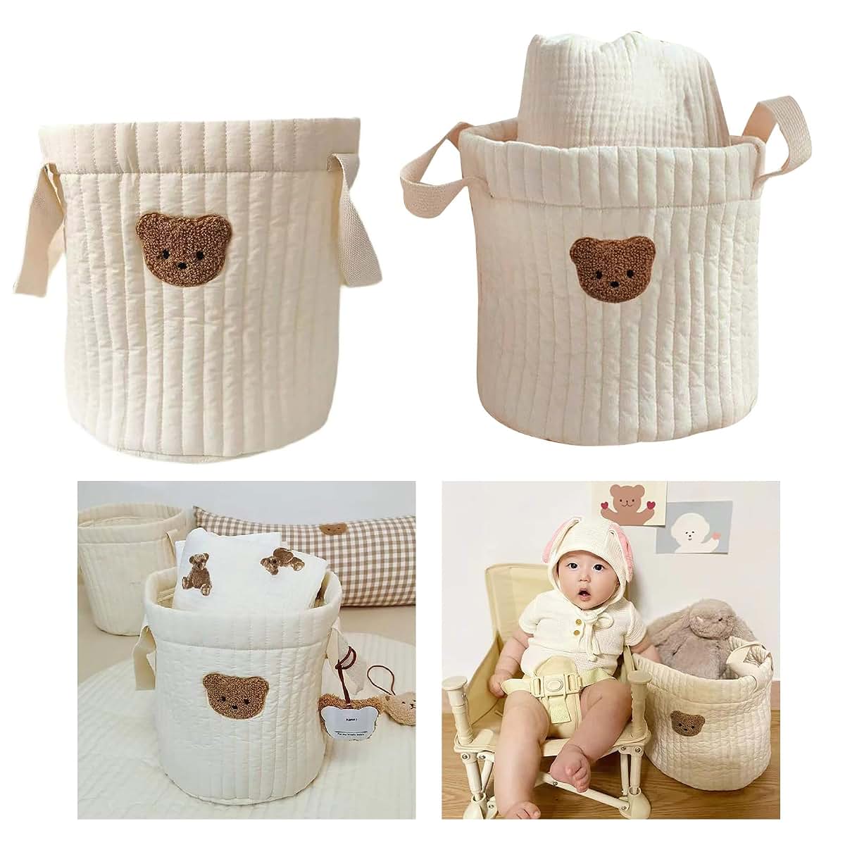 Yovslop Bear Storage Bucket Beige Cotton Basket (photo 2)