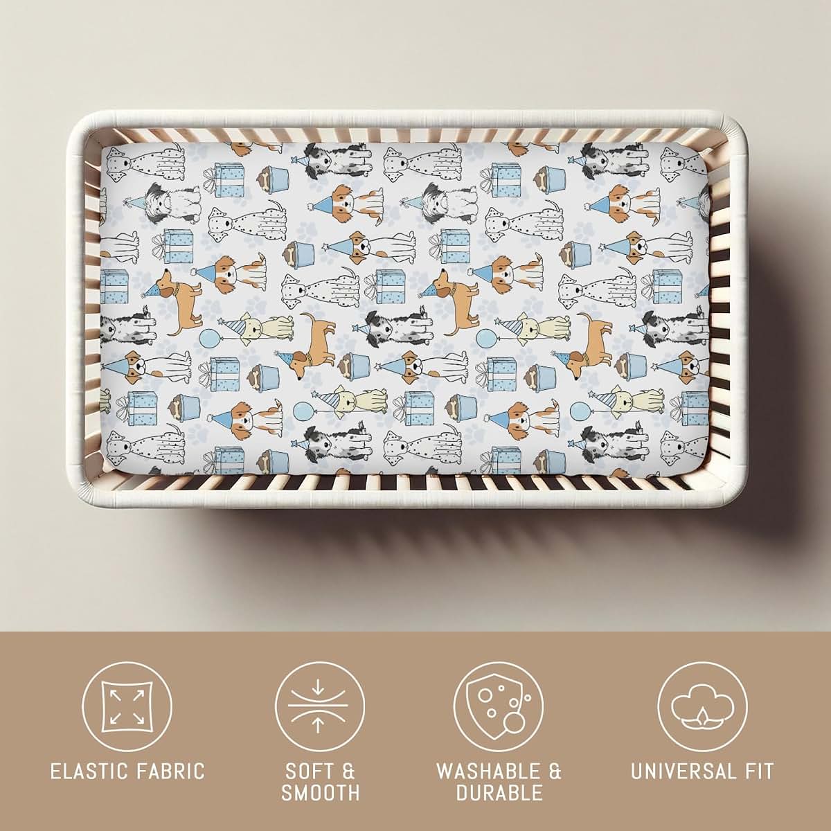 Selgkds Watercolor Baby Blue Party Dogs Baby Crib Sheets Boy Girl Cute Puppies Balloon Gift Paws Soft Snug Fitted Crib (photo 4)