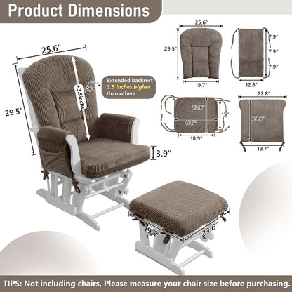 Boshen 5PCS Glider Rocker Replacement Cushions with Storage Side Pockets, Coffee (photo 2)