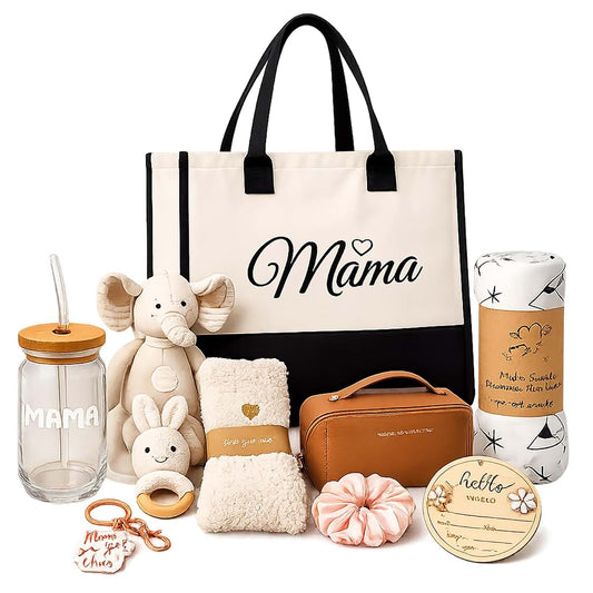 Beyond The Box New Mom, Mother to be Gift Basket, Care Package | Unique Gift Set for mom & Baby w/Newborn Essentials