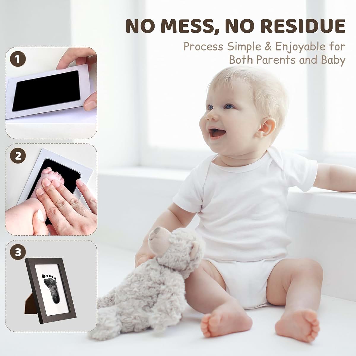 Tubuui Clean-Touch Ink Pad Baby Footprint Kit with Frames