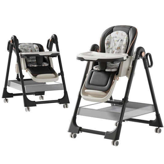 Magic ZC PU Leather Highchair, Adjustable Baby High Chair, High Chairs for Babies and Toddlers, Easy to Fold Baby Chair