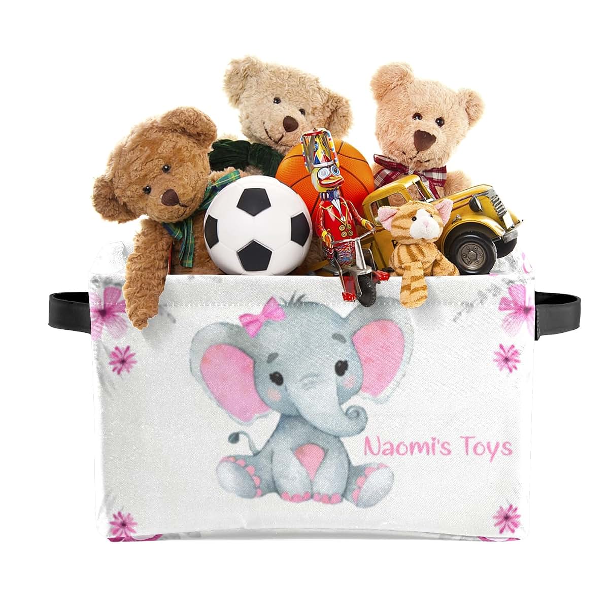 Joyestore Pink Elephant Personalized Storage Bin With Handles