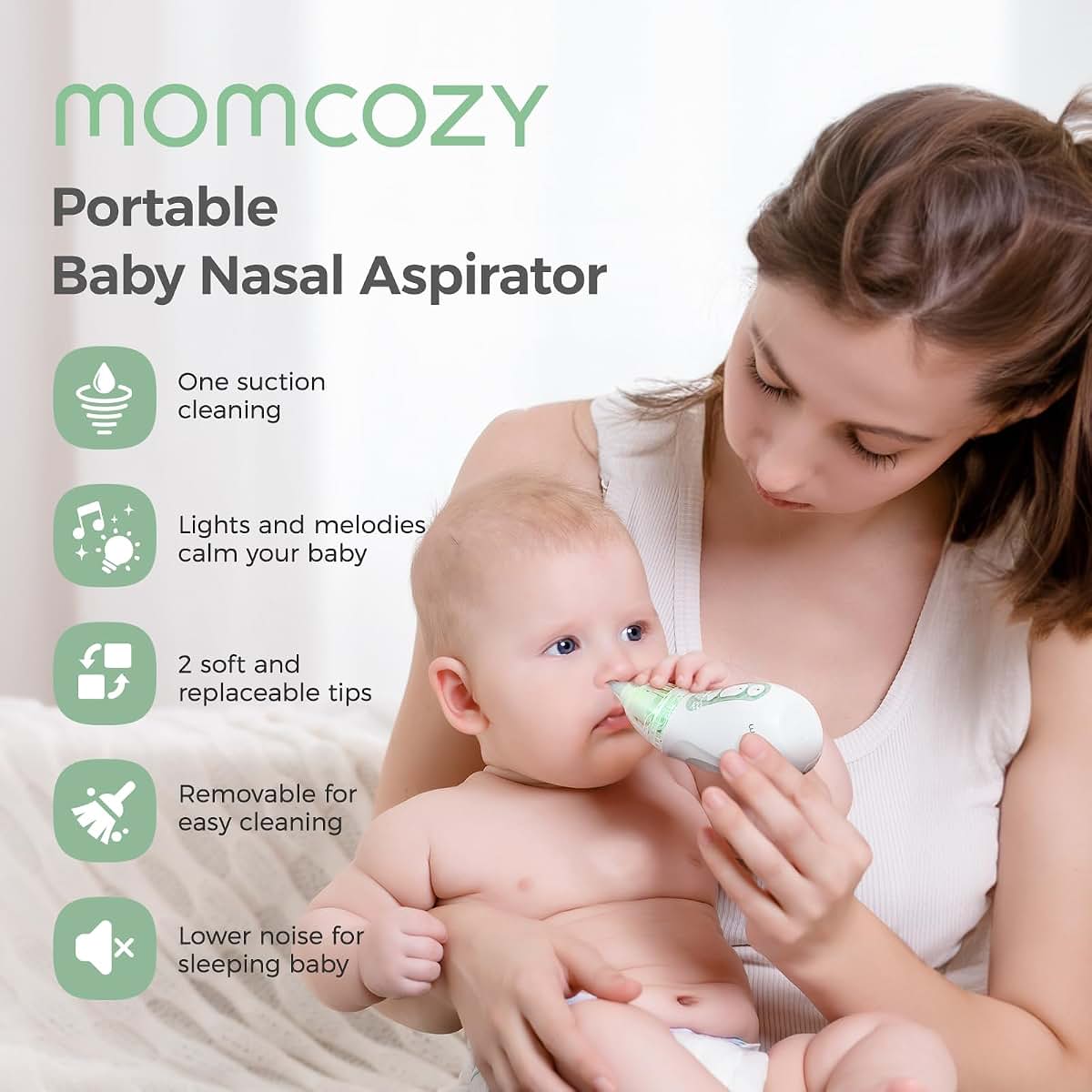 Momcozy Electric Nasal Aspirator for Baby, 3 Levels, Light and Music
