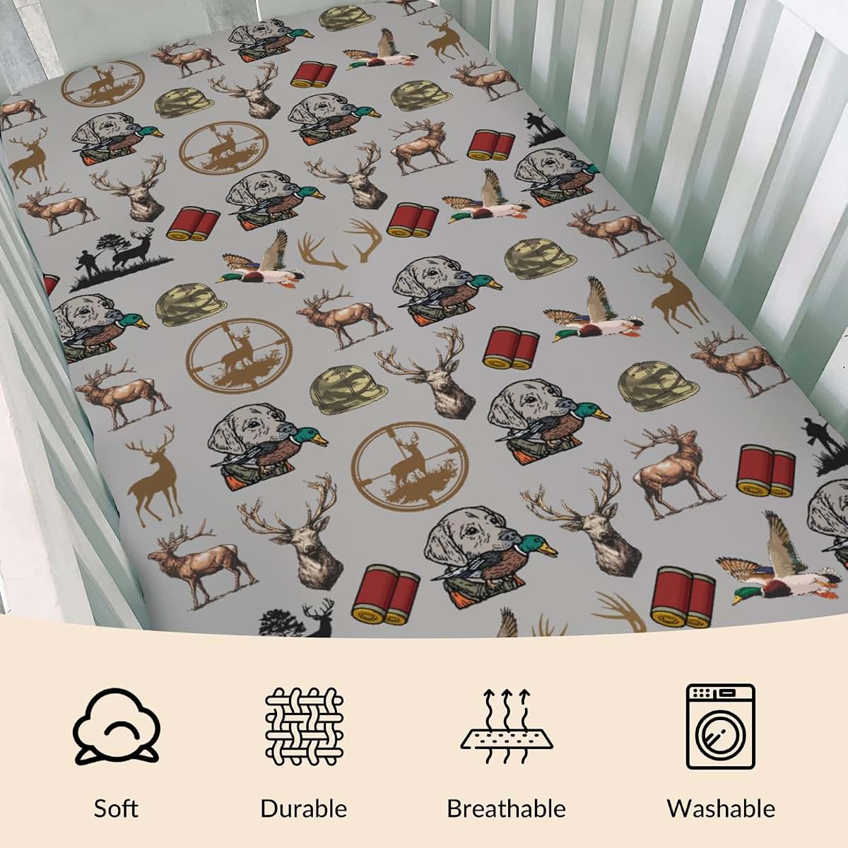 Hunting Green Camo Fitted Crib Sheets for Standard Crib Mattress