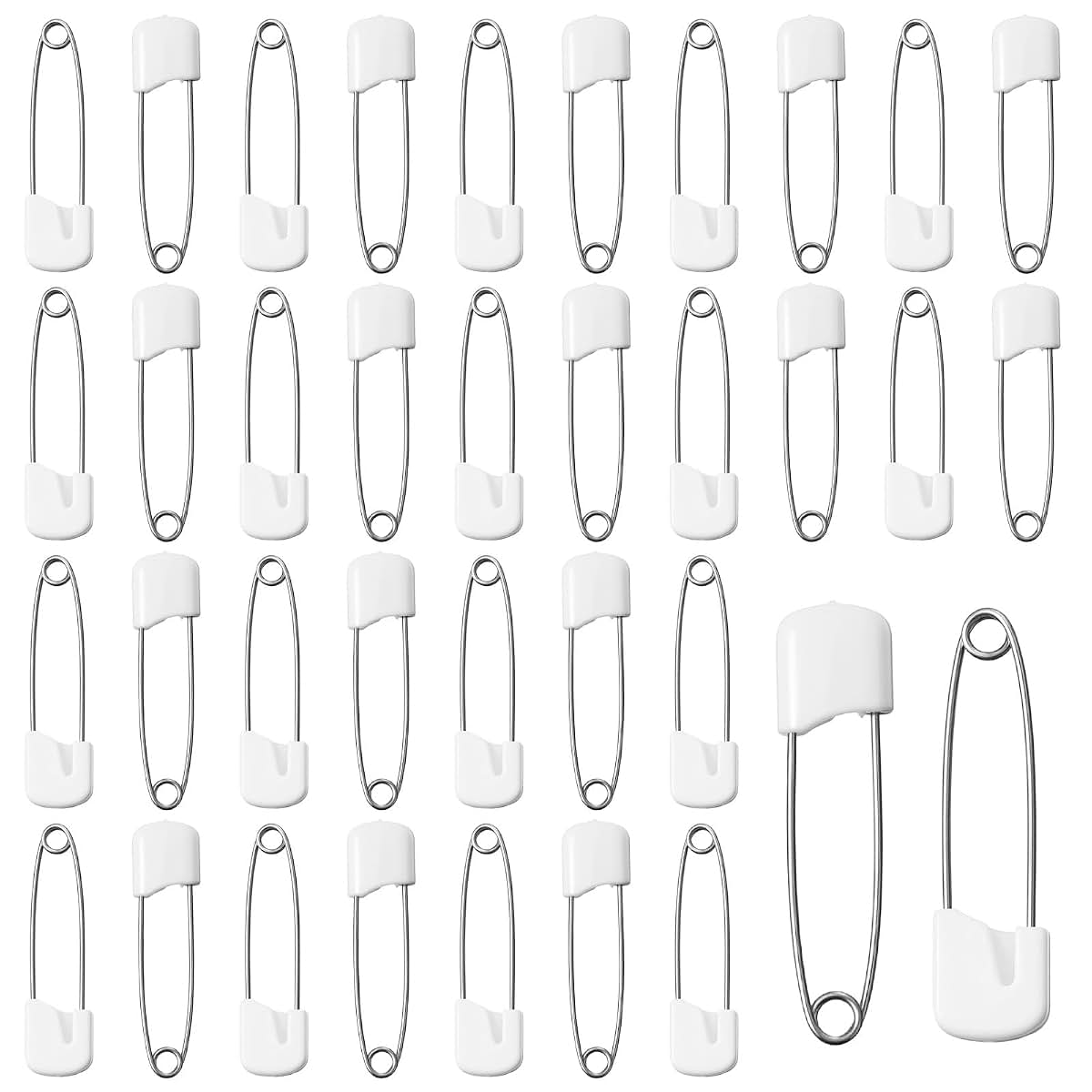 Xinjoduz 100 Pieces Diaper Pins for Cloth Diapers, 1.6 Inch Plastic Lock White Safety Pins
