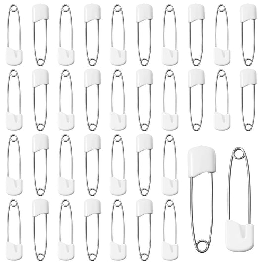 Xinjoduz 100 Pieces Diaper Pins for Cloth Diapers, 1.6 Inch Plastic Lock White Safety Pins