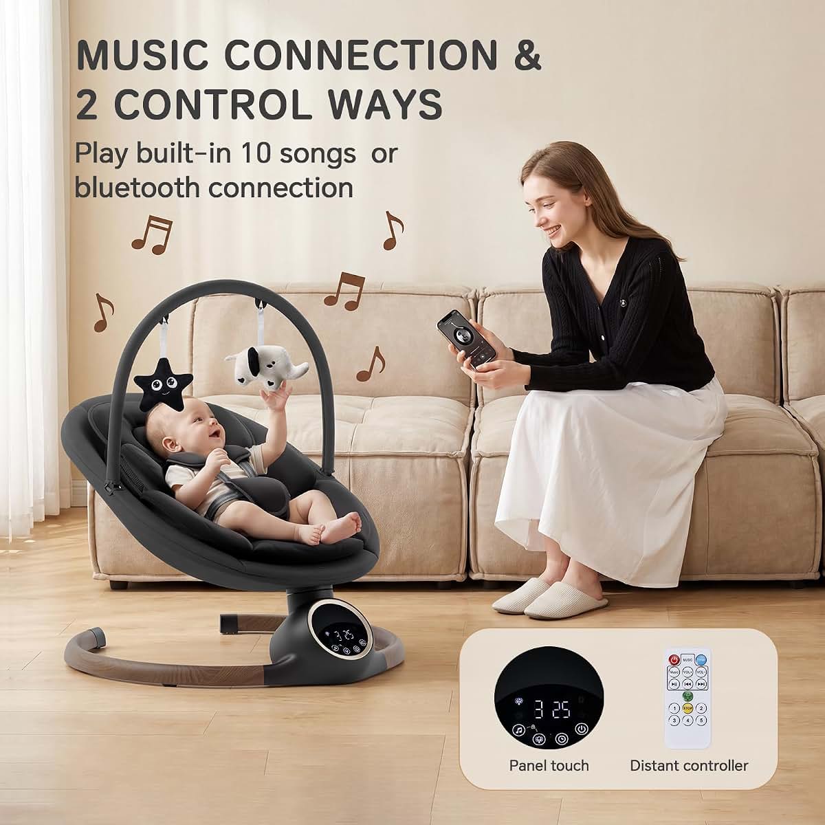 Momzelvi Infant Swing With 5-Point Harness And Bluetooth Music (photo 4)