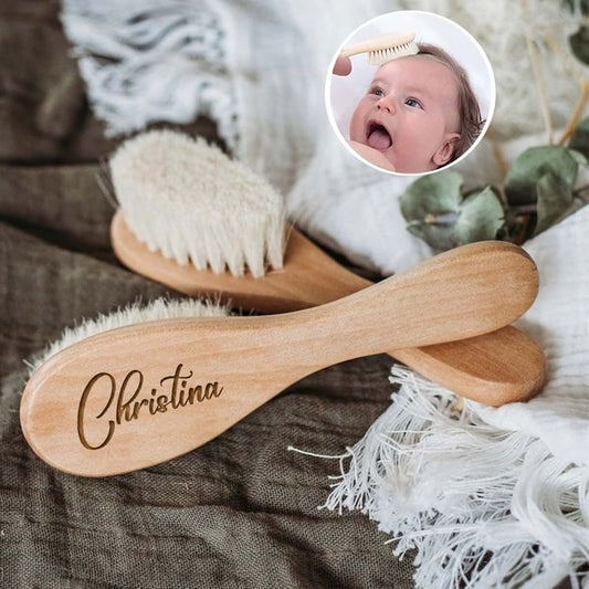 ZXH Personalized Baby Hairbrushes Engrave Infant Name Wooden Newborn Hair Brush Comb Brush Birth/Baptism/Birthday Baby