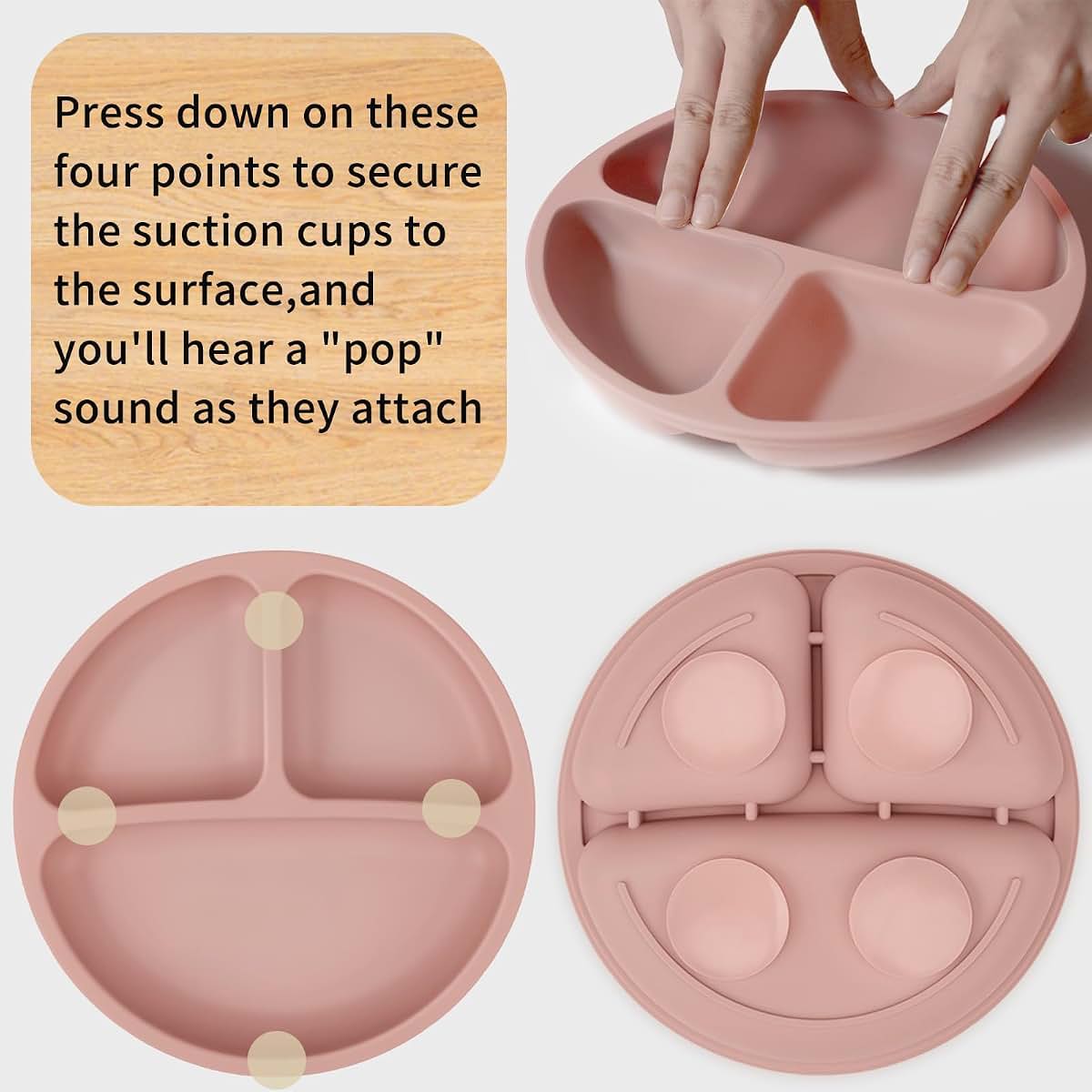 BebeCalin Suction Plates for Baby - 3 Pack Silicone Suction Plates for Toddlers Self Feeding - Baby Plates for High (photo 4)