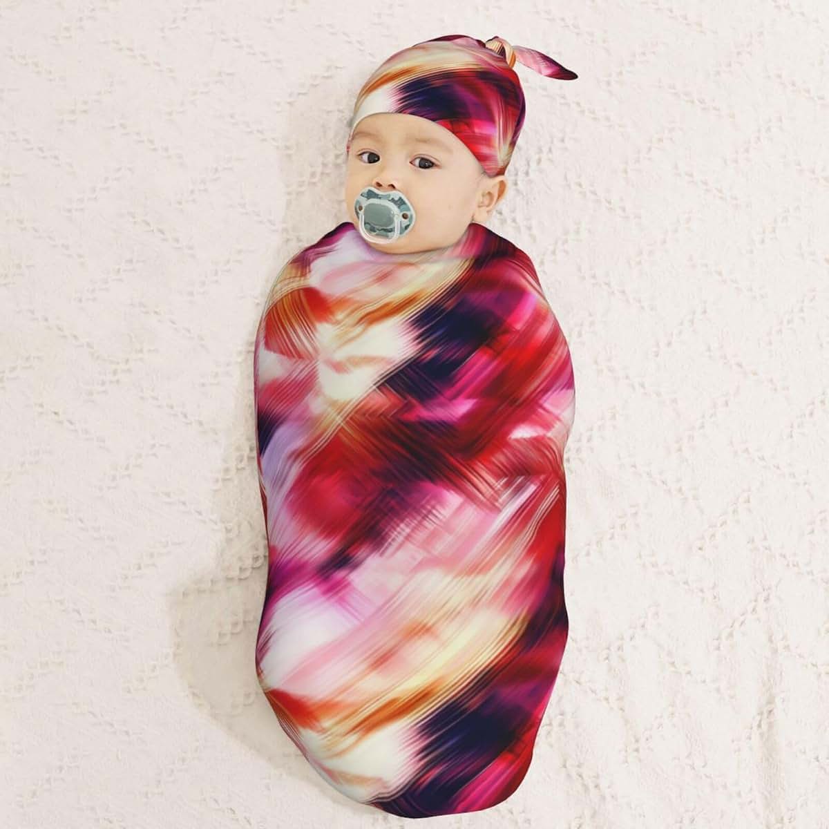 Muishi Soft Watercolor Pattern Newborn Swaddle Blankets Hat Set