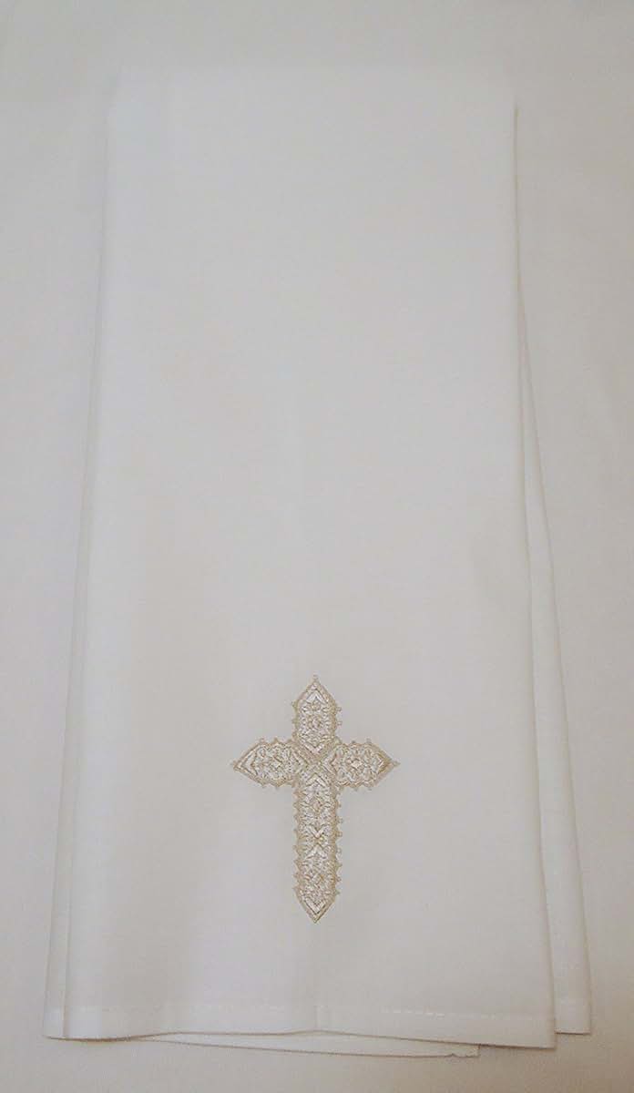 Integrity Designs White Baptism Towel With Silver Lace Cross