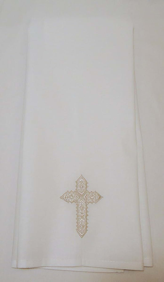 Integrity Designs White Baptism Towel With Silver Lace Cross