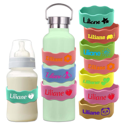 Farmelov Custom Baby Bottle Labels for Daycare Silicone Water Bottle Name Bands Personalized Reusable Baby Bottle