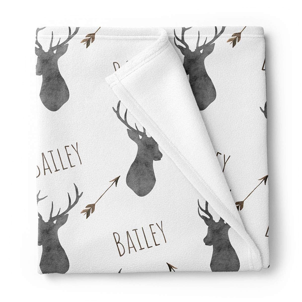Lovable Gift Co Personalized Deer Fleece Baby Boys Blanket, Charcoal and Brown Print