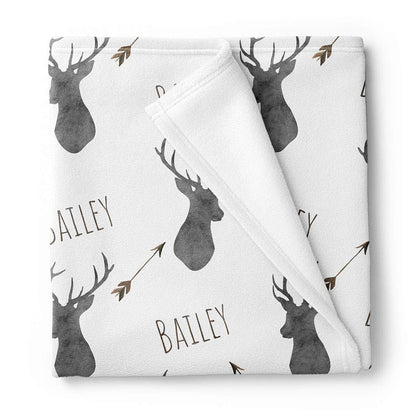 Lovable Gift Co Personalized Deer Fleece Baby Boys Blanket, Charcoal and Brown Print