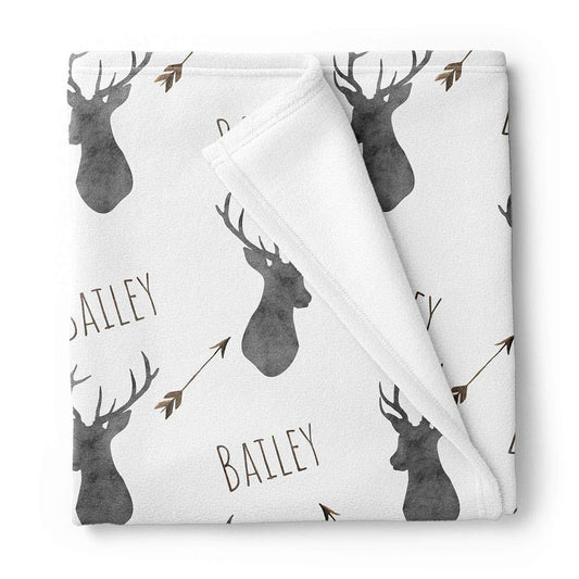 Lovable Gift Co Personalized Deer Fleece Baby Boys Blanket, Charcoal and Brown Print